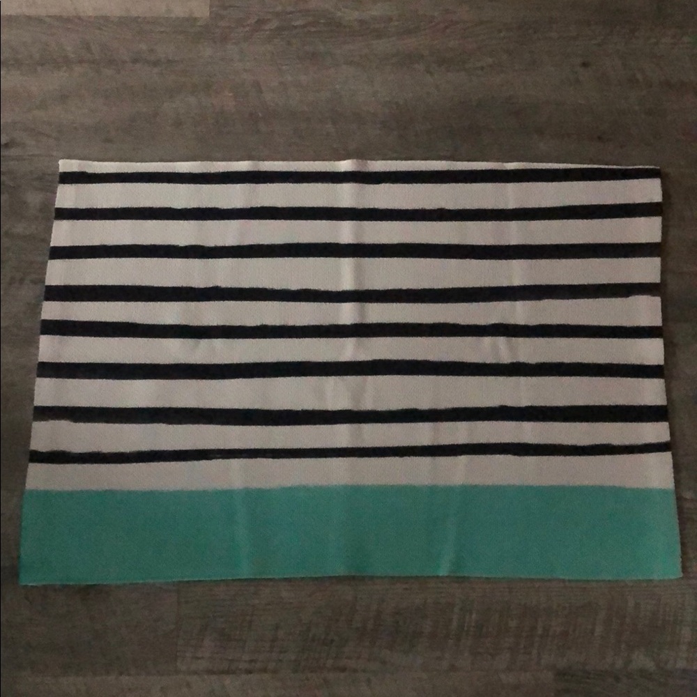 SOCIETY6 Black White and Mint Striped Rug